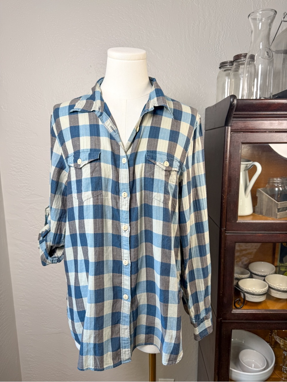 Denim & Supply Ralph Lauren Western Y2K Plaid Button Down Shirt Blue Size L